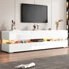 Image de Meuble TV 160cm pour TV 70 avec LED - 2 portes & 1 tiroir - Blanc