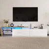 Image de Meuble TV - MODERNLUXE - 170x33x33.5 cm - LED - 2 tiroirs - Étagères en verre - Blanc