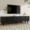 Image de Meuble TV - MODERNLUXE - 180x40x42 cm - 2 tiroirs 4 portes - Pieds bois massif - Noir