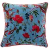 Image de J-Line coussin Oiseaux/Fleurs - velours/coton - bleu