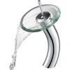 Image de Robinet de salle de bain cascade pour lavabo vasque avec disque en verre transparent finition chromée