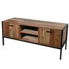 Image de Meuble TV en bois et métal avec 2 portes et 2 niches de rangement Riverside - Marron/noir - L 124 x P 40 x H 49 cm