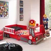 Image de Lit junior - Pompier - 70x140cm - MDF - Rouge - Sécurisé avec barrières