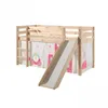 Image de Vipack - Lit mi-hauteur Astrid nature avec toboggan et tente de lit Princess II. Réalisé en pin massif.