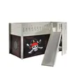 Image de Lit Mezzanine avec Toboggan et Rideau Caribian Pirates - Vipack - Scott - Blanc - Enfant - 90x200 cm