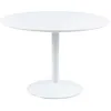 Image de Table de salle à manger ronde Ibis composée de MDF blanc et dun cadre en métal blanc. Table pour 4 personnes.