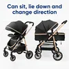 Image de Poussette bébé 3 en 1 portable pliable amortisseur à quatre roues pare-soleil à auvent complet poussette nouveau-né