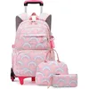 Image de Cartable Roulette Fille Primaire Sac Dos pour Enfant avec Lunch Box et Trousse pour Quotidien et Voyage couleurs multiples CARTABLE