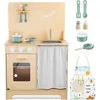 Image de Cuisine Enfant Bois - MAMABRUM - Modèle Beige - Éclairage LED - Tablier Inclus - 86x55x295 cm