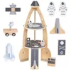 Image de Fusée Spatiale en Bois - Mamabrum - Garage Enfant - 2 Astronautes - 2 Véhicules - Satellite