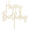 Image de Décoration de gâteau anniversaire en bois - PARTYDECO - Happy Birthday - Bois naturel - Réutilisable - 15 x 16 5 cm