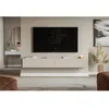 Image de Meuble TV mural avec façades à lamelles rainurées   VELDIO   200 cm   beige gris