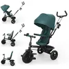 Image de Tricycle Kinderkraft ASTON 2 PLUS avec guidon parental évolutif 6 en 1 siège 360° canopy réglable semi-allongé Vert