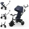 Image de Tricycle Kinderkraft ASTON 2 PLUS évolutif 6 en 1 siège pivotant 360° semi-allongé avec guidon parental canopy Bleu marine