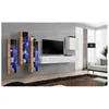 Image de Ensemble mural - Switch XIII - 3 vitrines LED - 1 banc TV - 1 vitrine carrée - Bois et blanc - Modèle 1