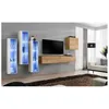Image de Ensemble mural - Switch XIII - 3 vitrines LED - 1 banc TV - 1 vitrine carrée - Bois et blanc - Modèle 2