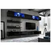 Image de Ensemble mural - FLY I - 2 rangements LED - 2 meubles TV - 2 étagères - Noir - Modèle 2