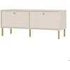 Image de Meuble TV 2 portes avec pieds dorés- OKTIO - 121 cm - beige
