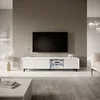 Image de Meuble tv / Meuble de salon - GALHAD - 175 cm - blanc mat / blanc brillant - grande capacité de rangement - éclairage LED