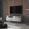 Image de Meuble TV - REDNAW - 100 cm - gris béton - 2 niches ouvertes - avec tiroir - style moderne - avec LED