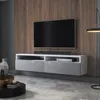 Image de Meuble TV - REDNAW - 140 cm - blanc mat / gris brillant - 2 niches ouvertes - avec 2 tiroirs - style moderne