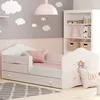 Image de Lit enfant FALA 160 x 80 cm + sommier + matelas + tiroir + barrière de protection avec motif fille aux petites ailes