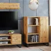 Image de FONDI Meuble Buffet Loft commode armoire 1 porte et 3 étagères - chêne wotan - L 90 x P 40 x H 116cm