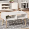 Image de Table basse scandinave blanche avec pieds en bois   L 90 x P 50 x H 55 cm   SANDI