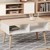 Image de Table basse scandinave blanche - chêne de wotan avec pieds en bois   L 90 x P 50 x H 55 cm   SANDI