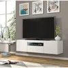 Image de Meuble TV bas universel Aura 150 cm Buffet HI-FI à suspendre ou à poser Blanc mat avec LED