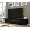 Image de Meuble TV bas universel AURA 200 cm à suspendre ou à poser sous meuble TV - Buffet hi-fi - Noir mat avec LED bleu