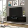 Image de Meuble TV universel Aura 150 cm à poser ou suspendu noir mat / noir brillant avec LED