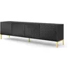 Image de Meubles TV - AC-Déco - Meuble TV à 4 portes avec cadre doré Surf - Noir brillant- L 200 cm