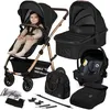 Image de Poussette combinée 3en1 LIONELO Amber - Pack poussette canne Nacelle Siege auto sac et accessoires - Noir/Or