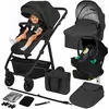 Image de Poussette combinée 4en1 LIONELO Bianka -Jusquà 22Kg - Pack poussette Nacelle Siège auto Base ISOFIX sac et accessoires - Noir