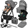 Image de Poussette combinée 4en1 LIONELO Bianka -Jusquà 22Kg - Pack poussette Nacelle Siège auto Base ISOFIX sac et accessoires - Gris