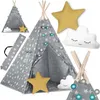 Image de Tente tipi pour enfant - Nukido - Gris à étoiles - Coussins et sol cousu - Lumières incluses
