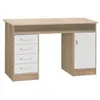 Image de Bureau droit à clés avec 1 porte et 4 tiroirs - Décor chêne et blanc - 126 x P 55 x H 76 cm - ALICANTE