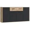 Image de Buffet PILVI - Style contemporain - Particules mélaminé - Décor Chêne et noir - 4 portes + 2 tiroirs - L 1623 x P 342 x H 817 cm