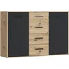Image de Buffet PILVI - Style contemporain - Particules mélaminé - Décor Chêne et noir - 2 portes + 4 tiroirs - L 1226 x P 342 x H 817 cm