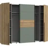 Image de Armoire - Décor Chêne et vert Sauge - 2 portes battantes + 2 portes coulissantes - L270 x P61 x H210cm - NARAGO