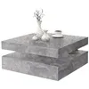 Image de Table basse carrée pivotante - Panneau de particules - Décor béton gris clair - Classique - L 78 x P 78 x H 354 cm - COFFEE