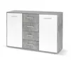 Image de Buffet bas PILVI - 2 portes et 4 tiroirs - Blanc et béton clair - L 1226 x P 342 x H 811 cm