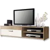 Image de Meuble TV PILVI - Style contemporain - Particules mélaminé - Décor Chêne et blanc - 1 Abattant + 2 niches - L 120 x P 42 x H 32 cm