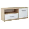 Image de Meuble TV Blanc / Sonoma - Banc TV Table TV avec 1 porte et 2 étagères - 98 x 35 x 42 cm