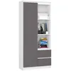 Image de Bibliothèque de bureau AKORD R11 Blanche 80 cm 2 portes 2 tiroirs façade Gris Graphite 7 étagères 80x35x180 cm