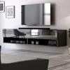 Image de Meuble TV suspendu 1 porte 140x32 8x31 cm noir - LESLI