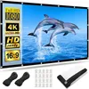 Image de Ecran Projecteur 120 PoucesEcran de Projection Avant et Arriere Toile Projecteur Mur 4k 16: 9 HD Anti-Plis Rideau Projecteur