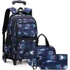 Image de Trousse et Cartable a Roulette - LECOO - Bleu - Nylon Imperméable - 3 en 1 - Enfant Mixte
