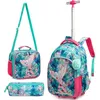 Image de Cartable a Roulette Fille Primaire 18 Pouces Sac Roulette Enfant 3Pièces pour Voyages Scolaires Résistant à leau de 8 à 12